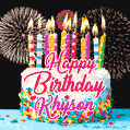 Amazing Animated GIF Image for Khyson with Birthday Cake and Fireworks