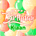 Happy Birthday Image for Kiaan. Colorful Birthday Balloons GIF Animation.