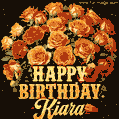 Beautiful bouquet of orange and red roses for Kiara, golden inscription and twinkling stars