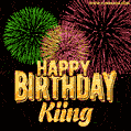 Wishing You A Happy Birthday, Kiing! Best fireworks GIF animated greeting card.