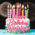 Amazing Animated GIF Image for Kingstan with Birthday Cake and Fireworks