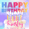 Animated Happy Birthday Cake with Name Kinsley and Burning Candles