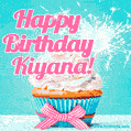 Happy Birthday Kiyana! Elegang Sparkling Cupcake GIF Image.