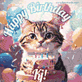 Happy birthday gif for Kj with cat and cake