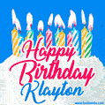 Happy Birthday GIF for Klayton with Birthday Cake and Lit Candles