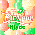 Happy Birthday Image for Klyde. Colorful Birthday Balloons GIF Animation.