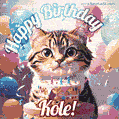Happy birthday gif for Kole with cat and cake