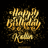 Animated GIF with colorful, festive 'Happy Birthday Kollin' text decorated with patterns, a party hat, and falling confetti. A vibrant and cheerful design for birthday celebrations.