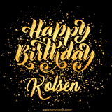 Animated GIF with colorful, festive 'Happy Birthday Kolsen' text decorated with patterns, a party hat, and falling confetti. A vibrant and cheerful design for birthday celebrations.