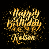 Animated GIF with colorful, festive 'Happy Birthday Kolson' text decorated with patterns, a party hat, and falling confetti. A vibrant and cheerful design for birthday celebrations.