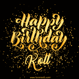 Animated GIF with colorful, festive 'Happy Birthday Kolt' text decorated with patterns, a party hat, and falling confetti. A vibrant and cheerful design for birthday celebrations.