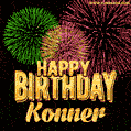Wishing You A Happy Birthday, Konner! Best fireworks GIF animated greeting card.