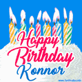 Happy Birthday GIF for Konnor with Birthday Cake and Lit Candles