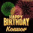 Wishing You A Happy Birthday, Konnor! Best fireworks GIF animated greeting card.