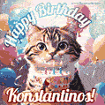 Happy birthday gif for Konstantinos with cat and cake