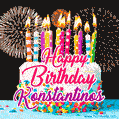 Amazing Animated GIF Image for Konstantinos with Birthday Cake and Fireworks