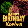 Wishing You A Happy Birthday, Korben! Best fireworks GIF animated greeting card.
