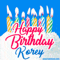 Happy Birthday GIF for Korey with Birthday Cake and Lit Candles