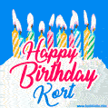 Happy Birthday GIF for Kort with Birthday Cake and Lit Candles