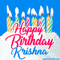 Happy Birthday GIF for Krishna with Birthday Cake and Lit Candles