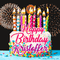 Amazing Animated GIF Image for Kristoffer with Birthday Cake and Fireworks