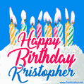Happy Birthday GIF for Kristopher with Birthday Cake and Lit Candles
