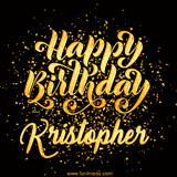 Animated GIF with colorful, festive 'Happy Birthday Kristopher' text decorated with patterns, a party hat, and falling confetti. A vibrant and cheerful design for birthday celebrations.
