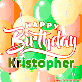 Animated GIF featuring colorful balloons in the background with the cheerful text 'Happy Birthday Kristopher'.