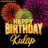 A golden 'Happy Birthday Kulap' message with vibrant fireworks in the background, creating a festive and celebratory vibe in this animated name GIF.