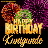 A golden 'Happy Birthday Kunigunde' message with vibrant fireworks in the background, creating a festive and celebratory vibe in this animated name GIF.