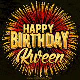 Golden 'Happy Birthday Kween' text accompanied by animated rainbow fireworks for a festive animated greeting.