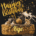 Celebrate Kye's birthday with a GIF featuring chocolate cake, a lit sparkler, and golden stars