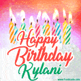 Happy Birthday GIF for Kylani with Birthday Cake and Lit Candles