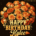 Beautiful bouquet of orange and red roses for Kylee, golden inscription and twinkling stars