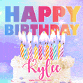 Animated Happy Birthday Cake with Name Kylee and Burning Candles