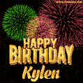Wishing You A Happy Birthday, Kylen! Best fireworks GIF animated greeting card.