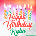 Happy Birthday GIF for Kylin with Birthday Cake and Lit Candles