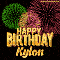 Wishing You A Happy Birthday, Kylon! Best fireworks GIF animated greeting card.