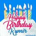Happy Birthday GIF for Kymir with Birthday Cake and Lit Candles