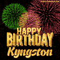 Wishing You A Happy Birthday, Kyngston! Best fireworks GIF animated greeting card.