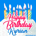 Happy Birthday GIF for Kyrian with Birthday Cake and Lit Candles
