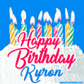 Happy Birthday GIF for Kyron with Birthday Cake and Lit Candles