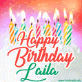 Happy Birthday GIF for Laila with Birthday Cake and Lit Candles