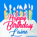 Happy Birthday GIF for Laine with Birthday Cake and Lit Candles