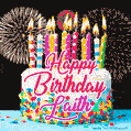 Amazing Animated GIF Image for Laith with Birthday Cake and Fireworks