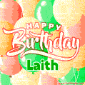 Happy Birthday Image for Laith. Colorful Birthday Balloons GIF Animation.
