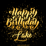 Animated GIF with colorful, festive 'Happy Birthday Lake' text decorated with patterns, a party hat, and falling confetti. A vibrant and cheerful design for birthday celebrations.