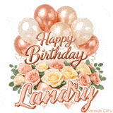 Classy Happy Birthday Landry looping GIF with pastel balloons and greenery