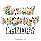 Happy Birthday Landry animated GIF with delicate forget-me-nots moving in the breeze