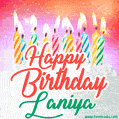 Happy Birthday GIF for Laniya with Birthday Cake and Lit Candles